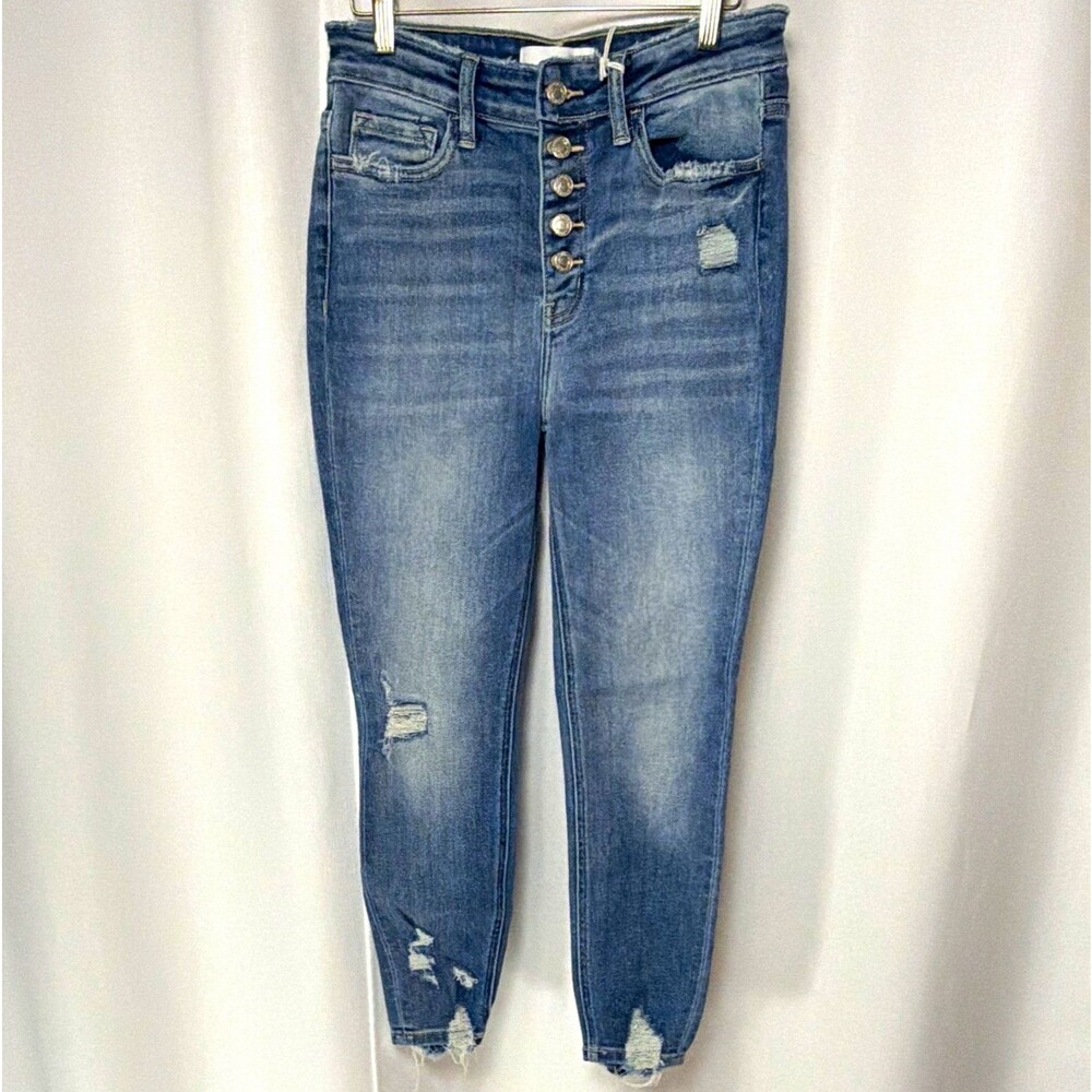 VERVET Jeans Womens 29 Blue Medium Wash Skinny Button Fly Distressed